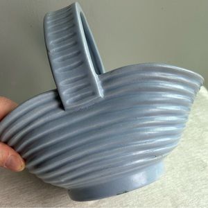 vintage HAEGAR basket planter ceramic 1940’s periwinkle blue matte